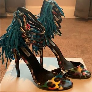 Multi color Leopard and Fringe Sandal